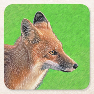 Red Fox schilderen - Oorspronkelijke Wildlife Art Kartonnen Onderzetters