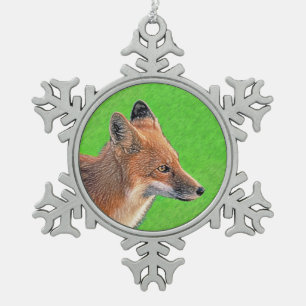 Red Fox schilderen - Oorspronkelijke Wildlife Art Tin Sneeuwvlok Ornament