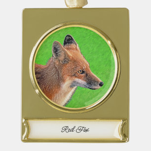 Red Fox schilderen - Oorspronkelijke Wildlife Art Verguld Banner Ornament