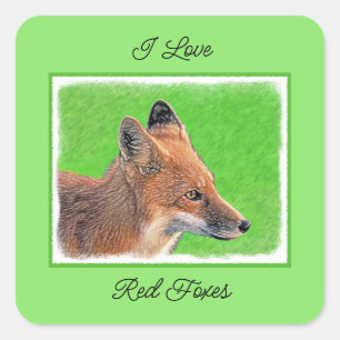Red Fox schilderen - Oorspronkelijke Wildlife Art Vierkante Sticker