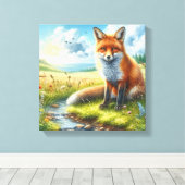 Red Fox Sitting beroemd gemaakt door Stream Stretc Canvas Afdruk (Insitu (Houten vloer))