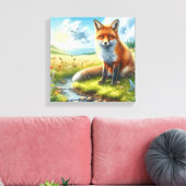 Red Fox Sitting beroemd gemaakt door Stream Stretc Canvas Afdruk (Insitu (Woonkamer))