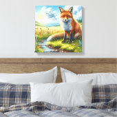 Red Fox Sitting beroemd gemaakt door Stream Stretc Canvas Afdruk (Insitu (Slaapkamer))
