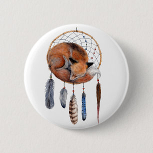 Red Fox Slaapend op Dreamweaver Ronde Button 5,7 Cm