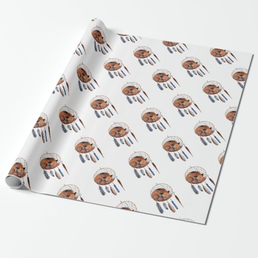 Red Fox Slaapend op Drocatcher Cadeaupapier (Uitgerold)