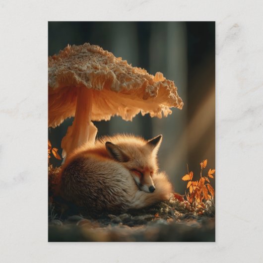 Red Fox Sleeping Under Giant Mushroom Briefkaart (Voorkant)