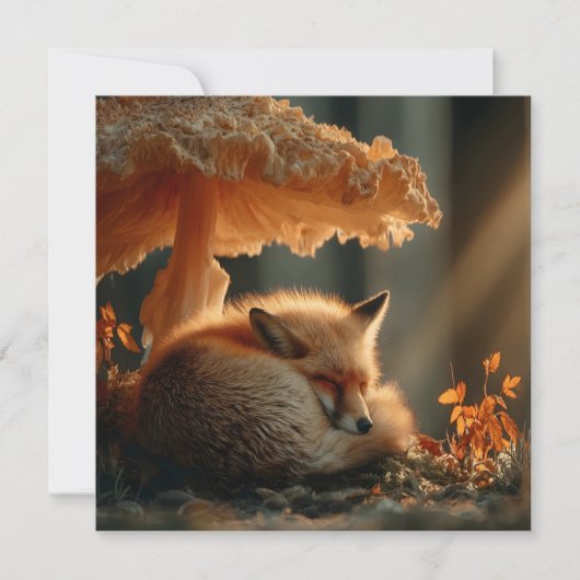 Red Fox Sleeping Under Giant Mushroom Feestdagenkaart (Voorkant)
