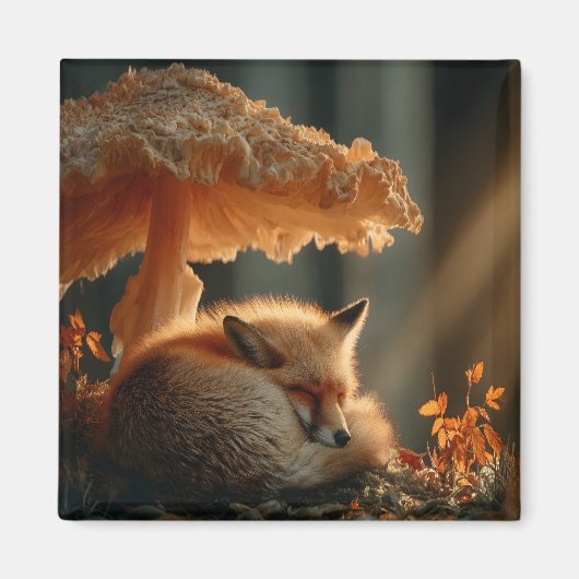 Red Fox Sleeping Under Giant Mushroom Magneet (Voorkant)