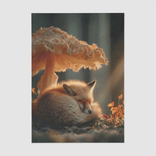 Red Fox Sleeping Under Giant Mushroom Tissuepapier (Voorkant)
