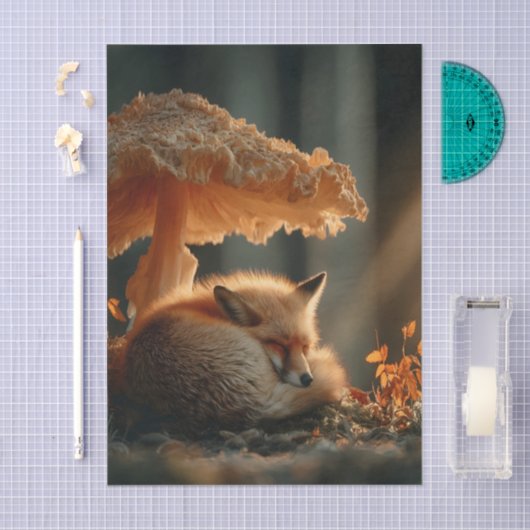 Red Fox Sleeping Under Giant Mushroom Tissuepapier (Craft)