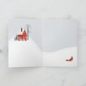 Red Fox Snowy Nordic Village Vrolijk Kerstfeest Feestdagen Kaart (Binnen)