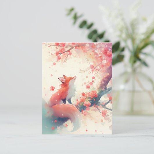 Red Fox Under Pink Cherry Blossom Briefkaart (Staand voorkant)