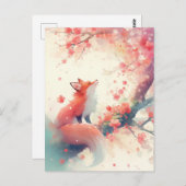Red Fox Under Pink Cherry Blossom Briefkaart (Voorkant / Achterkant)
