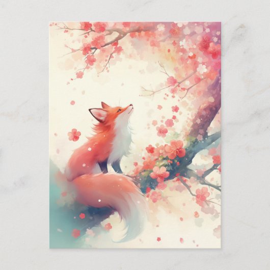 Red Fox Under Pink Cherry Blossom Briefkaart (Voorkant)