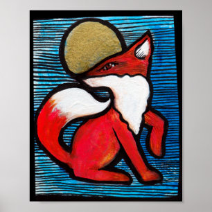 Red Fox Volle Maan Loyale Vossen Maan Kind Poster