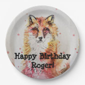 Red Fox Waterverf Birthday Boy Party Paper Bord (Voorkant)