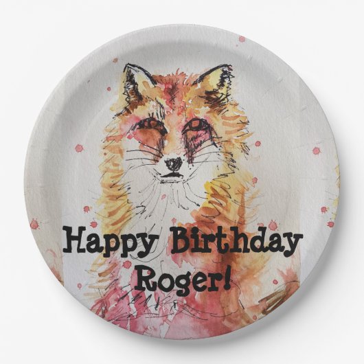 Red Fox Waterverf Birthday Boy Party Paper Bord (Voorkant)