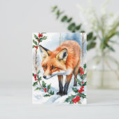 Red Fox Waterverf Kerst Briefkaart (Staand voorkant)