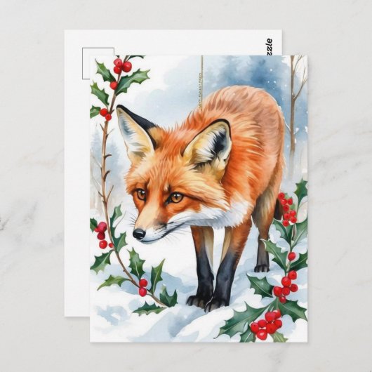 Red Fox Waterverf Kerst Briefkaart (Voorkant / Achterkant)