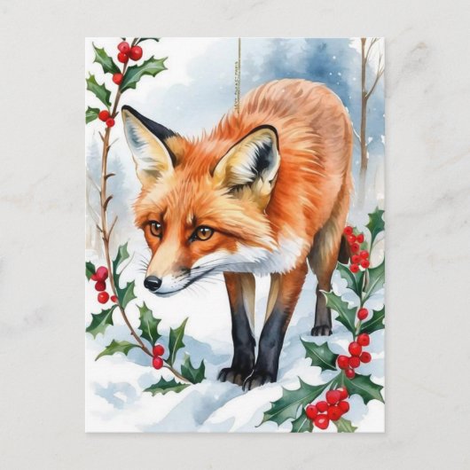 Red Fox Waterverf Kerst Briefkaart (Voorkant)