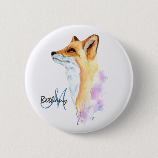 Red Fox Waterverf op maat Ronde Button 5,7 Cm (Voorkant)