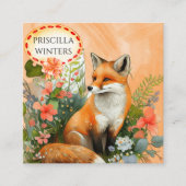 Red Fox Waterverf Perzikbloemen Vierkante Visitekaartje (Voorkant)
