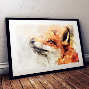 Red Fox Waterverf Portret 01 Foto Afdruk