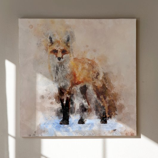 Red Fox Waterverf Portret 02 Canvas Afdruk