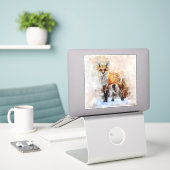 Red Fox Waterverf Portret 02 Sticker (Laptop op bureau)