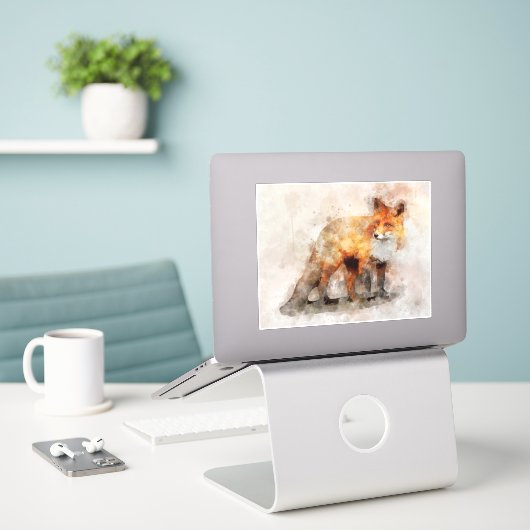 Red Fox Waterverf Portret 04 Sticker (Laptop op bureau)