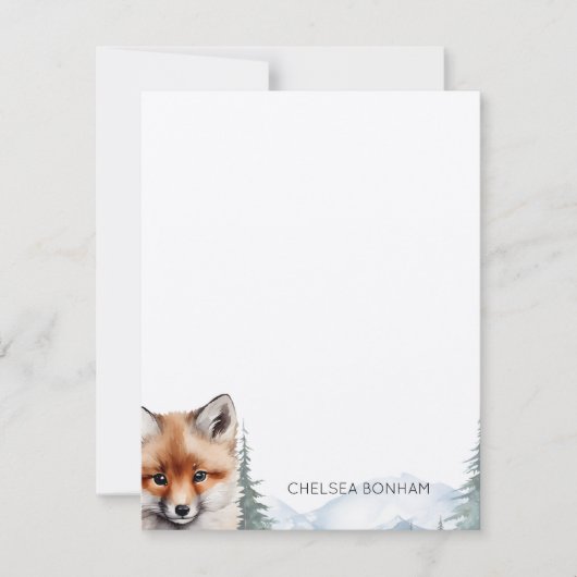 Red Fox welp in een bos Waterverf Notitiekaartje (Voorkant)