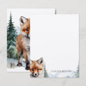 Red Fox welp in een bos Waterverf Notitiekaartje (Voorkant / Achterkant)