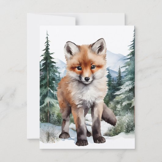 Red Fox welp in een bos Waterverf Notitiekaartje (Achterkant)