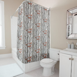 Red Fox Winter Gray Bossen Shower Curtain Neutraal Douchegordijn