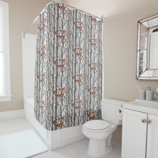 Red Fox Winter Gray Bossen Shower Curtain Neutraal Douchegordijn (In situ)