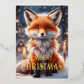 Red Fox Winter Kerstmis Folie Feestdagenkaart (Voorkant)