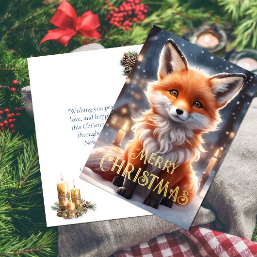 Red Fox Winter Kerstmis Folie Feestdagenkaart