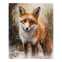 Red Fox Woodland Animal Art Print Poster
