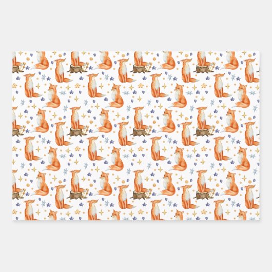 Red Fox Woodland Wildlife Pattern Inpakpapier Vel (Voorkant)