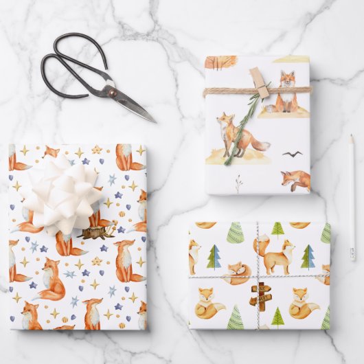 Red Fox Woodland Wildlife Pattern Inpakpapier Vel (Voorkant)