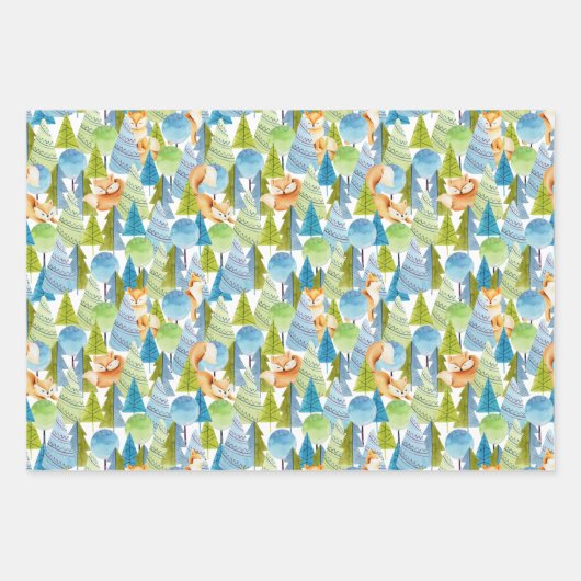Red Fox Woodland Wildlife Pattern Inpakpapier Vel (Voorkant)