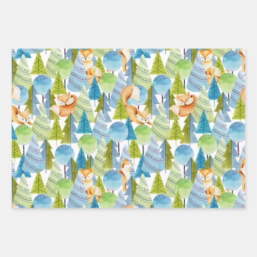 Red Fox Woodland Wildlife Pattern Inpakpapier Vel (Voorkant)