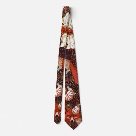 RED FOXES AMONG BLACK WHITE LEAVES AND FOLIAGE STROPDAS (Achterkant)