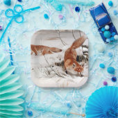 Red Foxes in Snow at Winter (by Wilhelm Kuhnert) Papieren Bordje (Feest)
