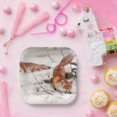 Red Foxes in Snow at Winter (by Wilhelm Kuhnert) Papieren Bordje (Feest)