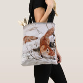 Red Foxes in Snow at Winter (by Wilhelm Kuhnert) Tote Bag (Dichtbij)