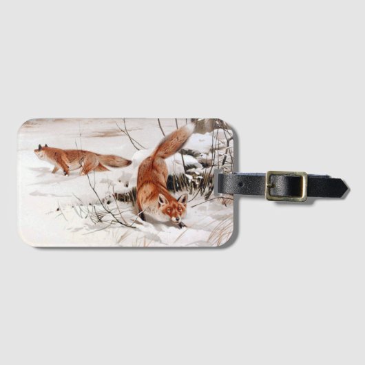 Red Foxes in the Winter Snow (by Wilhelm Kuhnert) Bagagelabel (Voorkant (horizontaal))