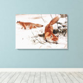 Red Foxes in the Winter Snow (by Wilhelm Kuhnert) Canvas Afdruk (Insitu (Houten vloer))