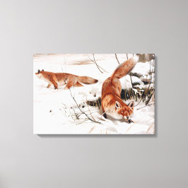 Red Foxes in the Winter Snow (by Wilhelm Kuhnert) Canvas Afdruk