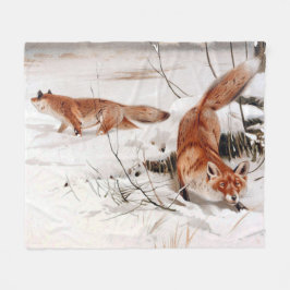 Red Foxes in the Winter Snow (by Wilhelm Kuhnert) Fleece Deken